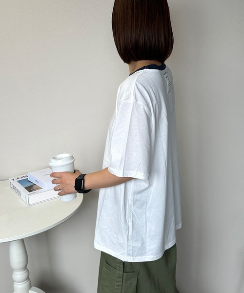 CRB（シーアールビー）の「アイスコーヒープリントリンガー半袖Tシャツ（Tシャツ/カットソー・レディース・グレー/オフホワイト/チャコール・F）」の6枚目の写真