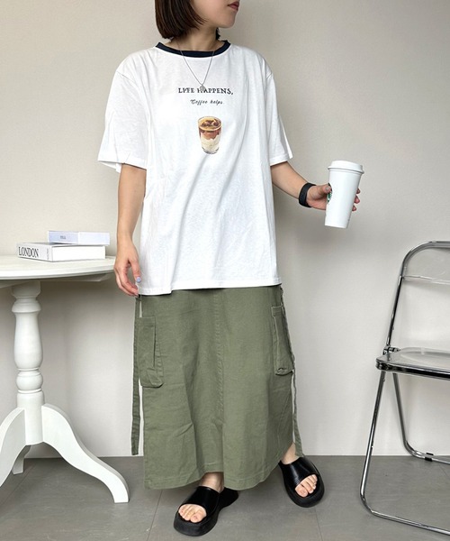 CRB（シーアールビー）の「アイスコーヒープリントリンガー半袖Tシャツ（Tシャツ/カットソー・レディース・グレー/オフホワイト/チャコール・F）」の17枚目の写真