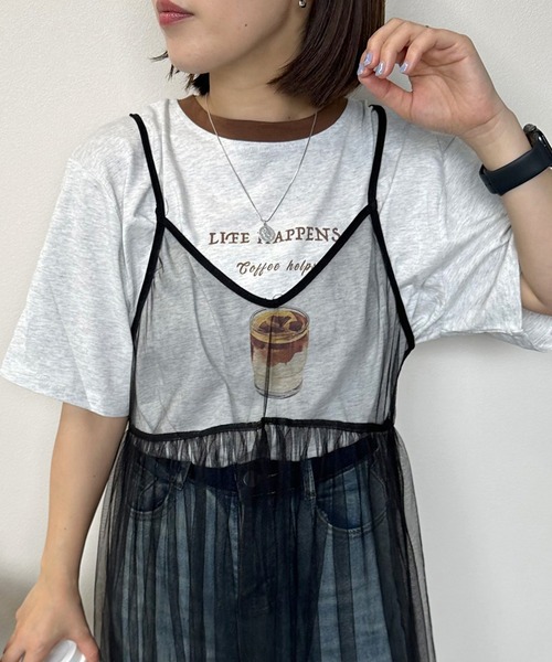 CRB（シーアールビー）の「アイスコーヒープリントリンガー半袖Tシャツ（Tシャツ/カットソー・レディース・グレー/オフホワイト/チャコール・F）」の14枚目の写真
