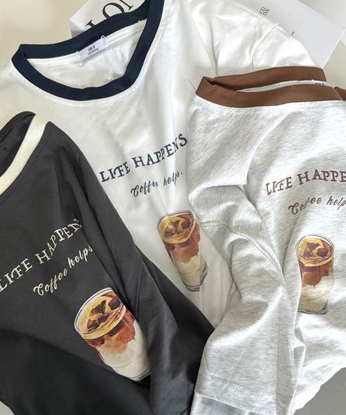 CRB（シーアールビー）の「アイスコーヒープリントリンガー半袖Tシャツ（Tシャツ/カットソー・レディース・グレー/オフホワイト/チャコール・F）」の12枚目の写真