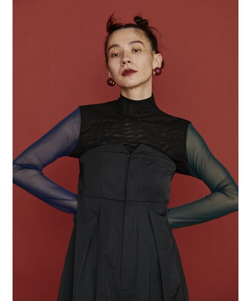 UN3D.（アンスリード）の「COLOR BLOCK TULLE TOP / カラーブロックチュールトップ（Tシャツ/カットソー・レディース・グレー/ブラック・FREE）」の2枚目の写真