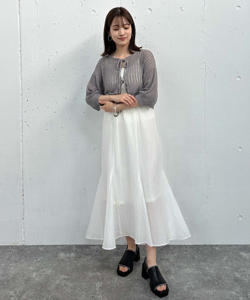 archives（アルシーヴ）の「２ｗａｙストライプメッシュニット×マーメイドキャミワンピースＳＥＴ（ワンピース・レディース・オレンジ/ブラック/ブルーグレー・MEDIUM）」の2枚目の写真