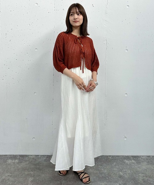 archives（アルシーヴ）の「２ｗａｙストライプメッシュニット×マーメイドキャミワンピースＳＥＴ（ワンピース・レディース・オレンジ/ブラック/ブルーグレー・MEDIUM）」の4枚目の写真