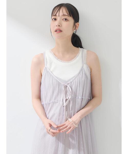 earth music&ecology(アースミュージックアンドエコロジー)の「ドットチュールキャミワンピース(ワンピース・レディース・ライトグレー/ブラック・FREE)」の19枚目の写真
