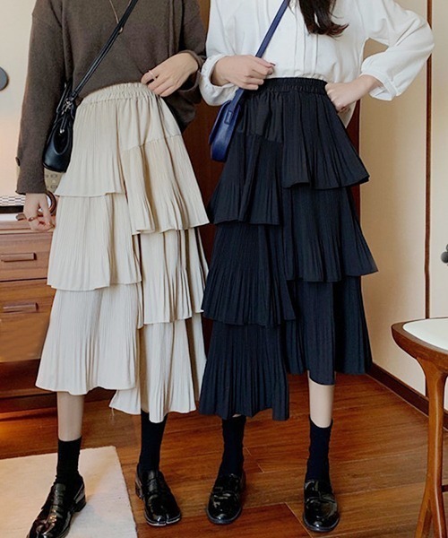 Chick(チック)の「Long tiered skirt / ロングティアードスカート(スカート・レディース・ブラック/ベージュ・FREE)」の5枚目の写真