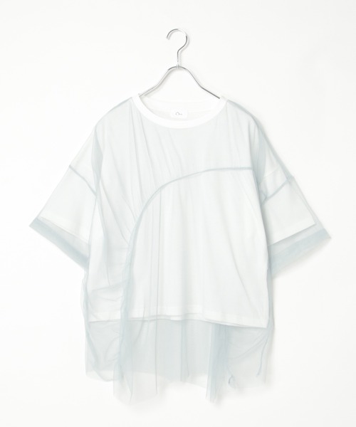 tシャツ チュール切替えデザインカットソー/洗える レディース セール】チュール切り替えデザインTシャツ（Tシャツ/カットソー