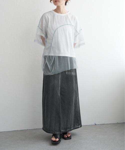 notch.(ノッチ)の「チュール切り替えデザインTシャツ(Tシャツ/カットソー・レディース・ベージュ/グレー/サックスブルー・M)」の18枚目の写真
