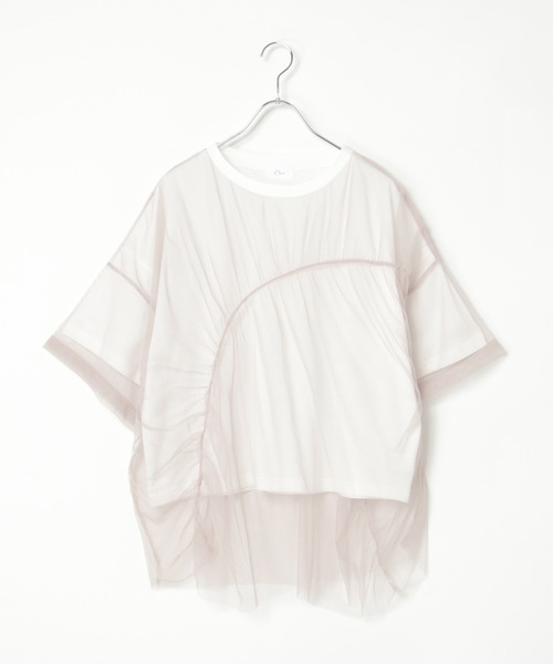 notch.(ノッチ)の「チュール切り替えデザインTシャツ(Tシャツ/カットソー・レディース・ベージュ/グレー/サックスブルー・M)」の14枚目の写真