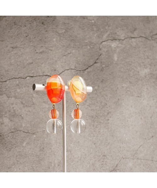 【joesstyle】*Glass Earrings*着物×ビンテージビーズのオレンジイヤリング(MA)（イヤリング）｜tone（トーン）