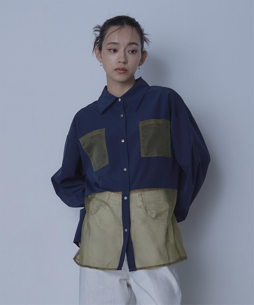 miette(ミエット)の「シアーポケットシャツ(シャツ/ブラウス・レディース・ブラック/ネイビー・FREE)」の1枚目の写真