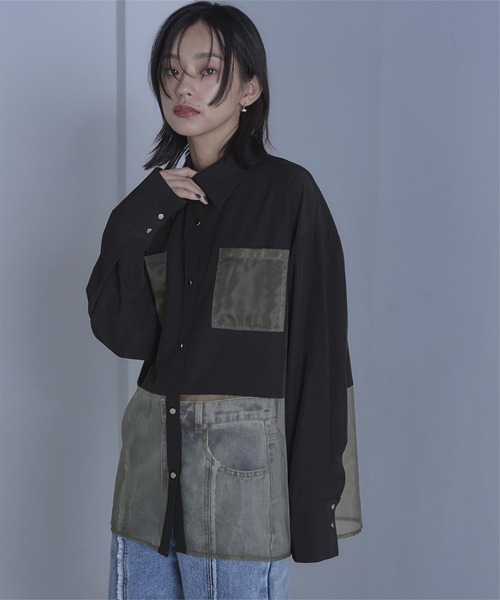 miette(ミエット)の「シアーポケットシャツ(シャツ/ブラウス・レディース・ブラック/ネイビー・FREE)」の4枚目の写真