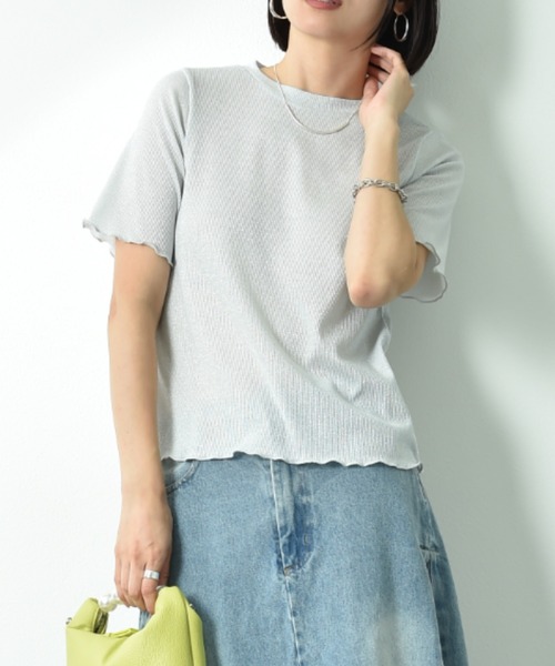 actuel(アクチュエル)の「【actuel】半袖ラメテレコリブプルオーバー(Tシャツ/カットソー・レディース・ブラック/シルバー・FREE)」の1枚目の写真