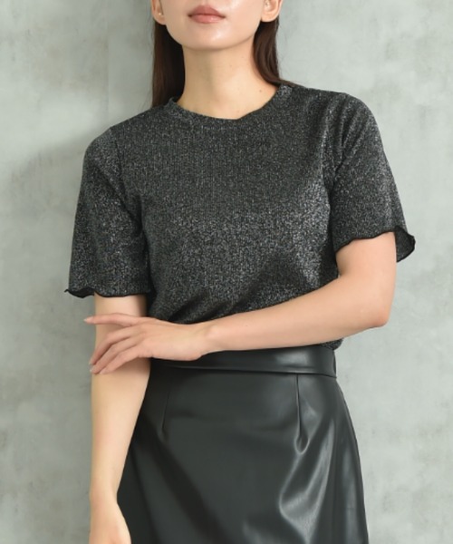 actuel(アクチュエル)の「【actuel】半袖ラメテレコリブプルオーバー(Tシャツ/カットソー・レディース・ブラック/シルバー・FREE)」の2枚目の写真