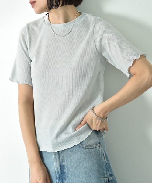 actuel(アクチュエル)の「【actuel】半袖ラメテレコリブプルオーバー(Tシャツ/カットソー・レディース・ブラック/シルバー・FREE)」の6枚目の写真