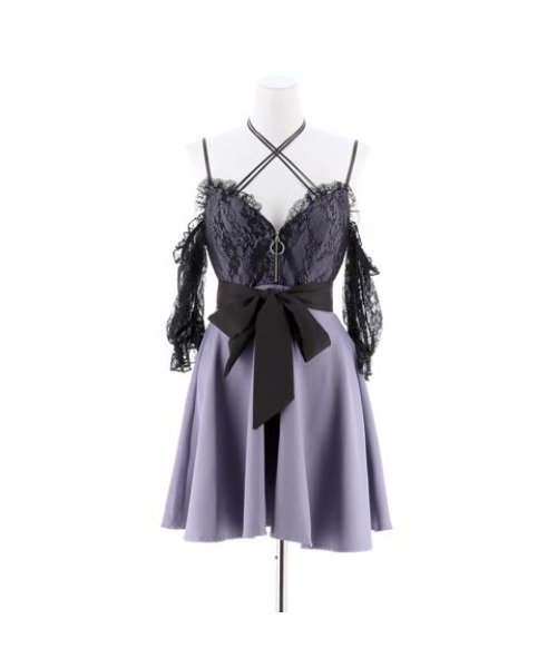 ★Coast レースオーバーｘリボンベルトフレア 魅惑的マキシ★ XS～Lサイズあり】ベルト付きドットオーガンジーティアード