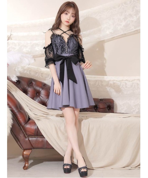 ◆KAREN MILLEN◆[ プラスサイズ ] リボンディテール ミニドレス 魅惑のクロスライン】お尻周りもカバーする美シルエット