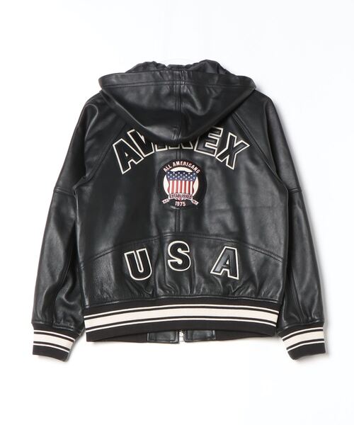 AVIREX(アヴィレックス)の「SIGNATURE HOODED LEATHER/ シグネチャーフードレザージャケット(ブルゾン・レディース・ライトベージュ/ブラック/イエロー・S/M/L)」の6枚目の写真