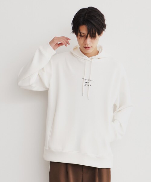 THE SHOP TK （ザ ショップ ティーケー ）の「◆プリントダンボールパーカー ビッグシルエット／ユニセックス（パーカー・メンズ・オフホワイト/ホワイト系3/チャコールグレー/レンガ/モスグリーン/ベージュ・02/03/04）」の2枚目の写真