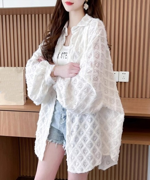 Miniministore（ミニミニストア）の「ハートジャガードシャツカーディガン春夏秋（カーディガン/ボレロ・レディース・ブラック/パープル/ホワイト・FREE）」の5枚目の写真