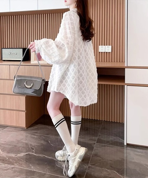 Miniministore（ミニミニストア）の「ハートジャガードシャツカーディガン春夏秋（カーディガン/ボレロ・レディース・ブラック/パープル/ホワイト・FREE）」の7枚目の写真