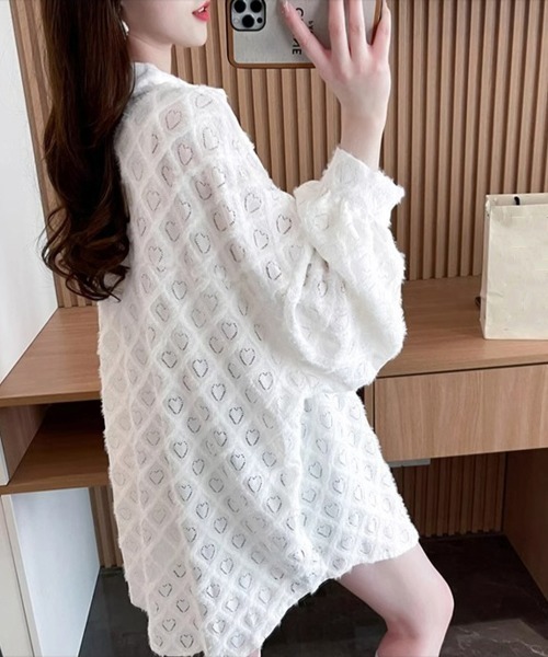 Miniministore（ミニミニストア）の「ハートジャガードシャツカーディガン春夏秋（カーディガン/ボレロ・レディース・ブラック/パープル/ホワイト・FREE）」の9枚目の写真