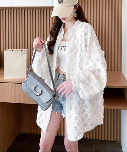 Miniministore（ミニミニストア）の「ハートジャガードシャツカーディガン春夏秋（カーディガン/ボレロ・レディース・ブラック/パープル/ホワイト・FREE）」の10枚目の写真