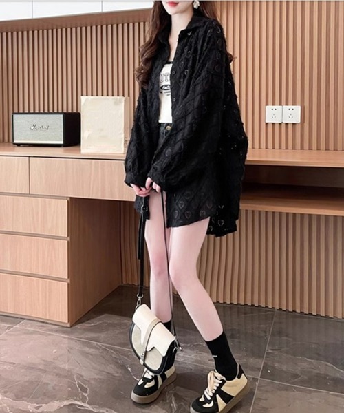 Miniministore（ミニミニストア）の「ハートジャガードシャツカーディガン春夏秋（カーディガン/ボレロ・レディース・ブラック/パープル/ホワイト・FREE）」の12枚目の写真