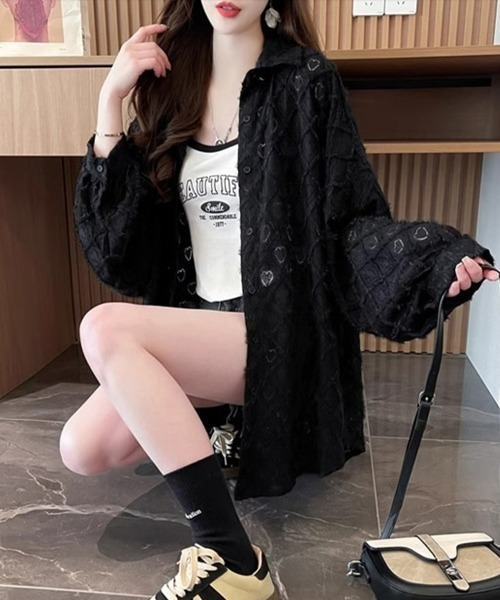 Miniministore（ミニミニストア）の「ハートジャガードシャツカーディガン春夏秋（カーディガン/ボレロ・レディース・ブラック/パープル/ホワイト・FREE）」の15枚目の写真