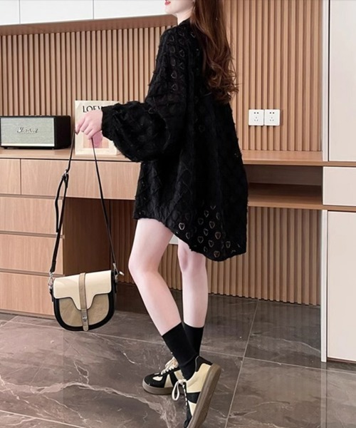 Miniministore（ミニミニストア）の「ハートジャガードシャツカーディガン春夏秋（カーディガン/ボレロ・レディース・ブラック/パープル/ホワイト・FREE）」の16枚目の写真