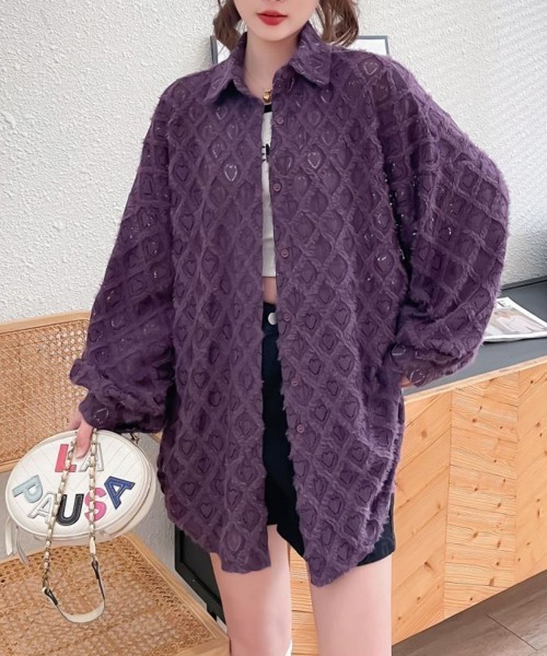 Miniministore（ミニミニストア）の「ハートジャガードシャツカーディガン春夏秋（カーディガン/ボレロ・レディース・ブラック/パープル/ホワイト・FREE）」の17枚目の写真