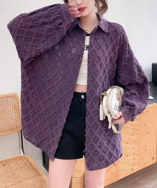 Miniministore（ミニミニストア）の「ハートジャガードシャツカーディガン春夏秋（カーディガン/ボレロ・レディース・ブラック/パープル/ホワイト・FREE）」の20枚目の写真