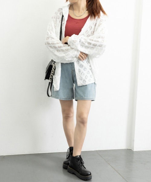 Miniministore（ミニミニストア）の「ハートジャガードシャツカーディガン春夏秋（カーディガン/ボレロ・レディース・ブラック/パープル/ホワイト・FREE）」の21枚目の写真