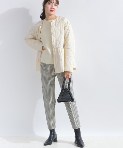 PICCIN（ピッチン）の「【WEB限定】パール付きペプラムキルトジャケット（ノーカラーコート・レディース・ブラック/オフホワイト・L/M）」の7枚目の写真