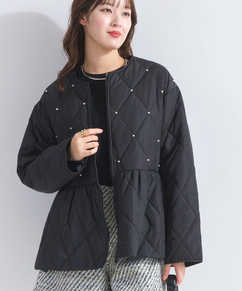 PICCIN（ピッチン）の「【WEB限定】パール付きペプラムキルトジャケット（ノーカラーコート・レディース・ブラック/オフホワイト・L/M）」の10枚目の写真