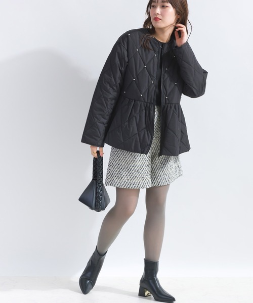 PICCIN（ピッチン）の「【WEB限定】パール付きペプラムキルトジャケット（ノーカラーコート・レディース・ブラック/オフホワイト・L/M）」の14枚目の写真