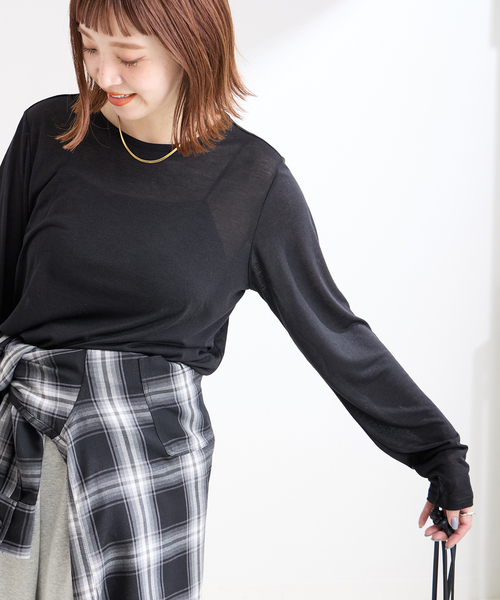 B.C STOCK(ベーセーストック)の「シアークルーネックロンTEE(Tシャツ/カットソー・レディース・ブラック/ブラック系その他/ホワイト/グリーン系その他・FREE)」の20枚目の写真