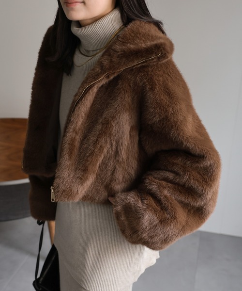 セール】フォックス風スタンドファーショートコート（ブルゾン）｜ap