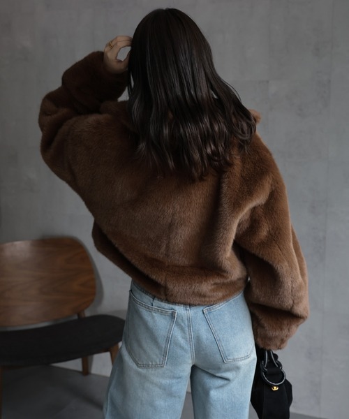 セール】フォックス風スタンドファーショートコート（ブルゾン