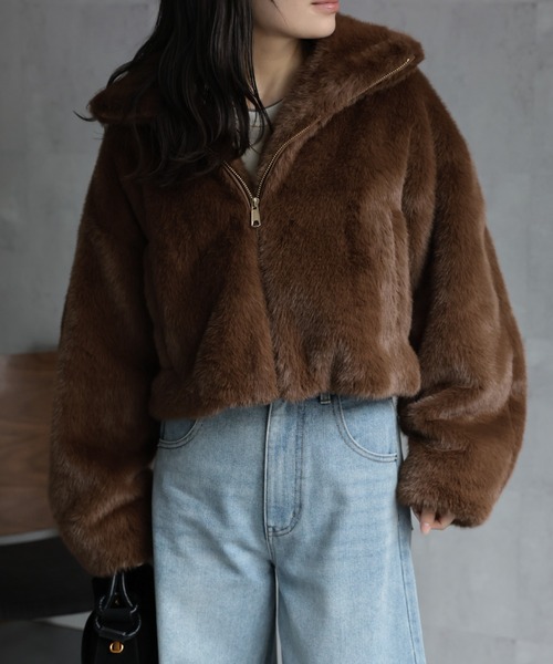 セール】フォックス風スタンドファーショートコート（ブルゾン）｜ap