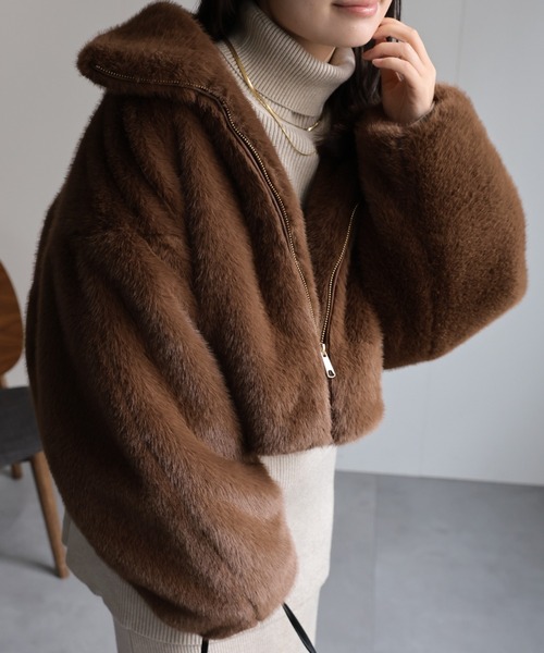 セール】フォックス風スタンドファーショートコート（ブルゾン）｜ap