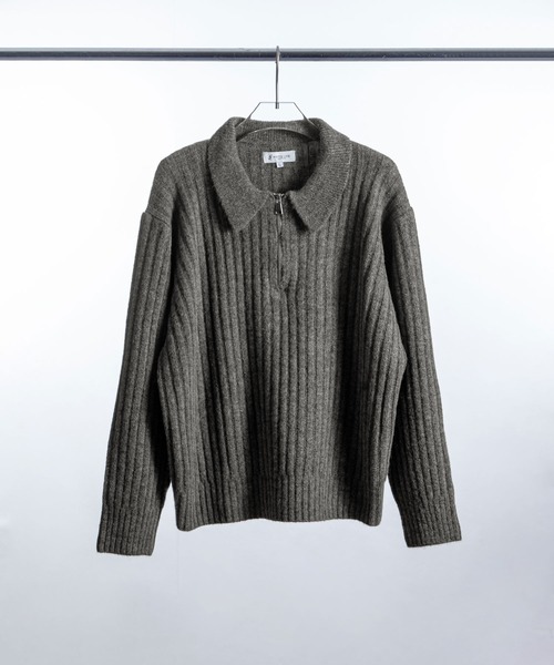 ZIP FIVE -White Line-（ジップファイブホワイトライン）の「【White Line】 コンパクト ハーフジップ ニット / 短丈 ニット（ニット/セーター・メンズ・オレンジ/オフホワイト/グレー/グレイッシュベージュ/オリーブ/ブラック・MEDIUM/LARGE/X-LARGE）」の3枚目の写真