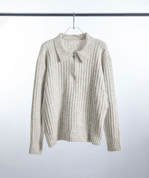 ZIP FIVE -White Line-（ジップファイブホワイトライン）の「【White Line】 コンパクト ハーフジップ ニット / 短丈 ニット（ニット/セーター・メンズ・オレンジ/オフホワイト/グレー/グレイッシュベージュ/オリーブ/ブラック・MEDIUM/LARGE/X-LARGE）」の2枚目の写真