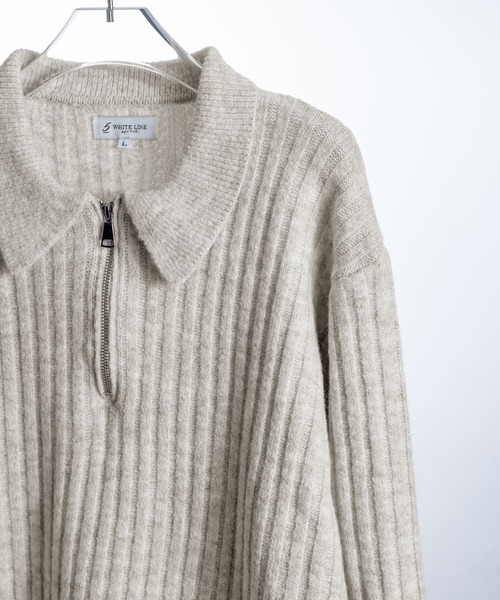 ZIP FIVE -White Line-（ジップファイブホワイトライン）の「【White Line】 コンパクト ハーフジップ ニット / 短丈 ニット（ニット/セーター・メンズ・オレンジ/オフホワイト/グレー/グレイッシュベージュ/オリーブ/ブラック・MEDIUM/LARGE/X-LARGE）」の7枚目の写真