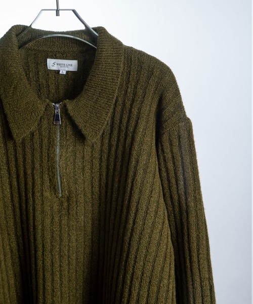 ZIP FIVE -White Line-（ジップファイブホワイトライン）の「【White Line】 コンパクト ハーフジップ ニット / 短丈 ニット（ニット/セーター・メンズ・オレンジ/オフホワイト/グレー/グレイッシュベージュ/オリーブ/ブラック・MEDIUM/LARGE/X-LARGE）」の11枚目の写真