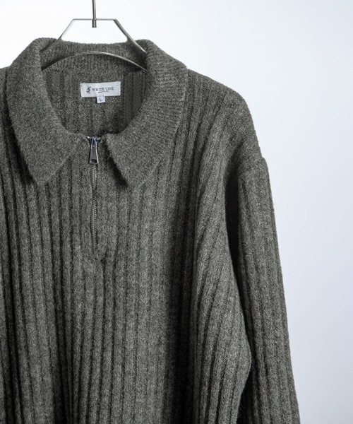 ZIP FIVE -White Line-（ジップファイブホワイトライン）の「【White Line】 コンパクト ハーフジップ ニット / 短丈 ニット（ニット/セーター・メンズ・オレンジ/オフホワイト/グレー/グレイッシュベージュ/オリーブ/ブラック・MEDIUM/LARGE/X-LARGE）」の9枚目の写真