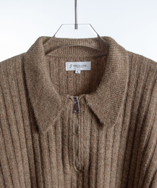 ZIP FIVE -White Line-（ジップファイブホワイトライン）の「【White Line】 コンパクト ハーフジップ ニット / 短丈 ニット（ニット/セーター・メンズ・オレンジ/オフホワイト/グレー/グレイッシュベージュ/オリーブ/ブラック・MEDIUM/LARGE/X-LARGE）」の13枚目の写真