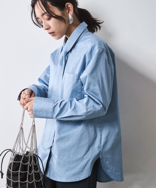 綿100%ネクタイ付シャツ <大きいサイズ有>シックスタイル (シャツ/ブラウス)|CHIC STYLE(シックスタイル)