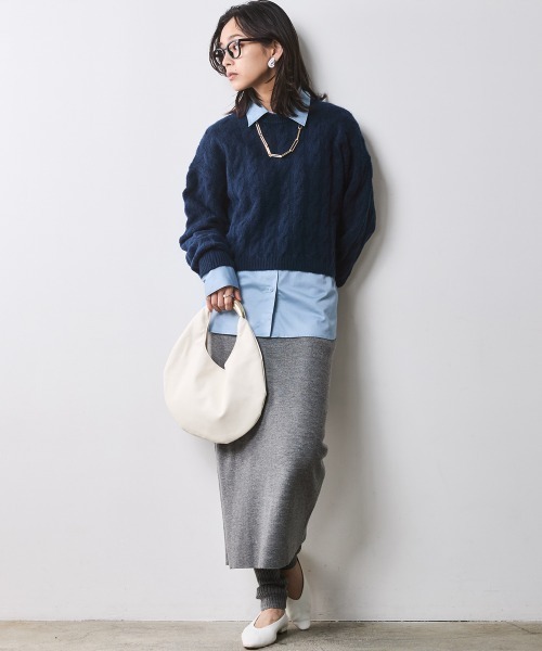 CHIC STYLE(シックスタイル)の「綿100%ネクタイ付シャツ <大きいサイズ有>シックスタイル (シャツ/ブラウス・レディース・ブルー/サーモンピンク・3L/LL/L/M/5L/4L)」の10枚目の写真
