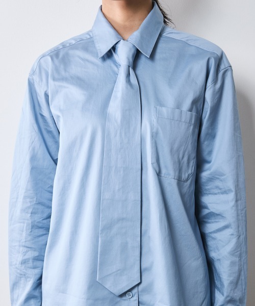 CHIC STYLE(シックスタイル)の「綿100%ネクタイ付シャツ <大きいサイズ有>シックスタイル (シャツ/ブラウス・レディース・ブルー/サーモンピンク・3L/LL/L/M/5L/4L)」の13枚目の写真