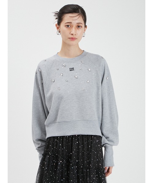 FURFUR（ファーファー）の「ビジュー付きロゴ刺繍スウェット（スウェット・レディース・ピンク/オフホワイト/グレー/ネイビー・FREE）」の2枚目の写真